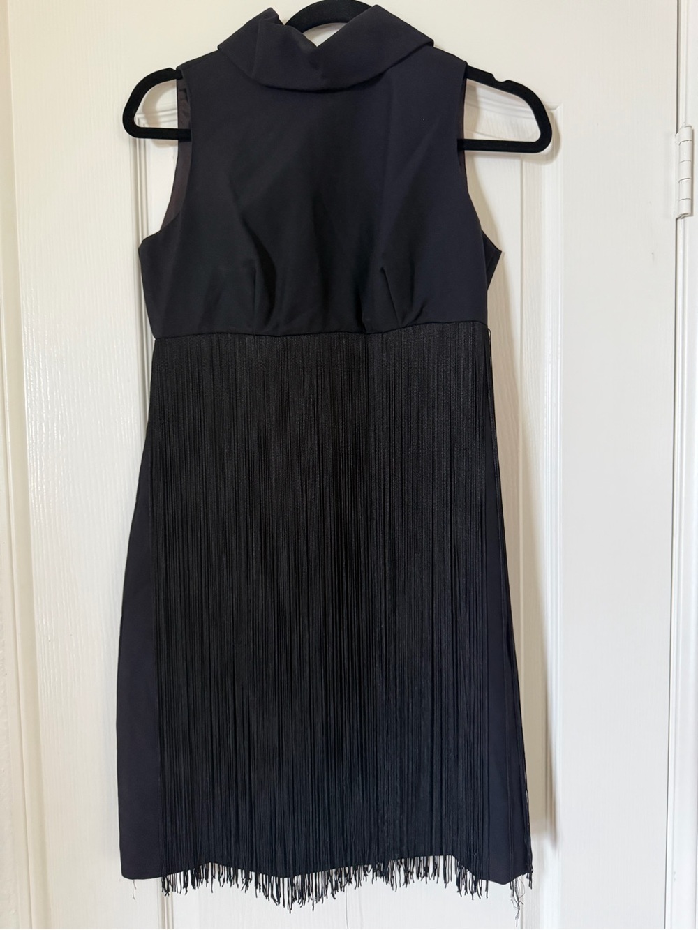 Vintage Black Fringe Sleeveless Dress - Elegant Evening Look